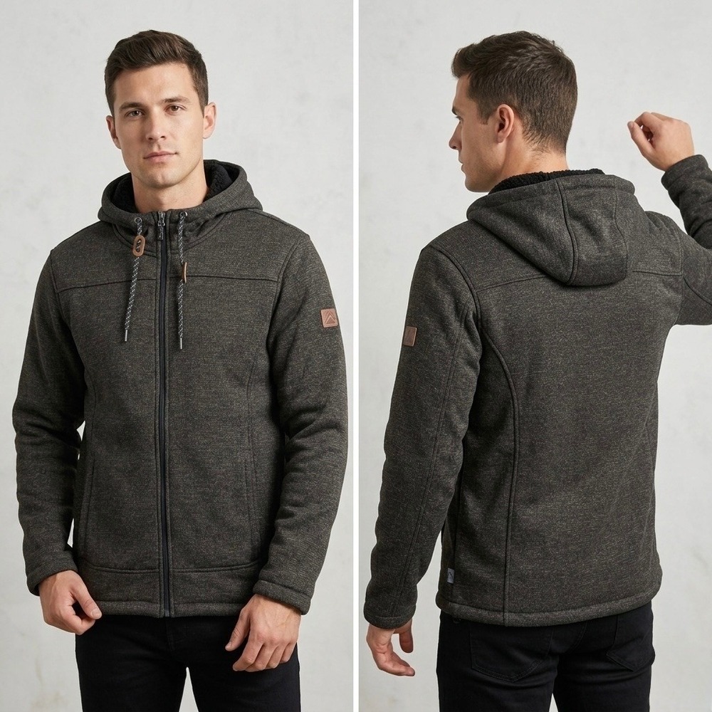 Rugged Elements Mens Fleece Hoodie Jacket Sherpa Lined Full Zip Brown Large‎